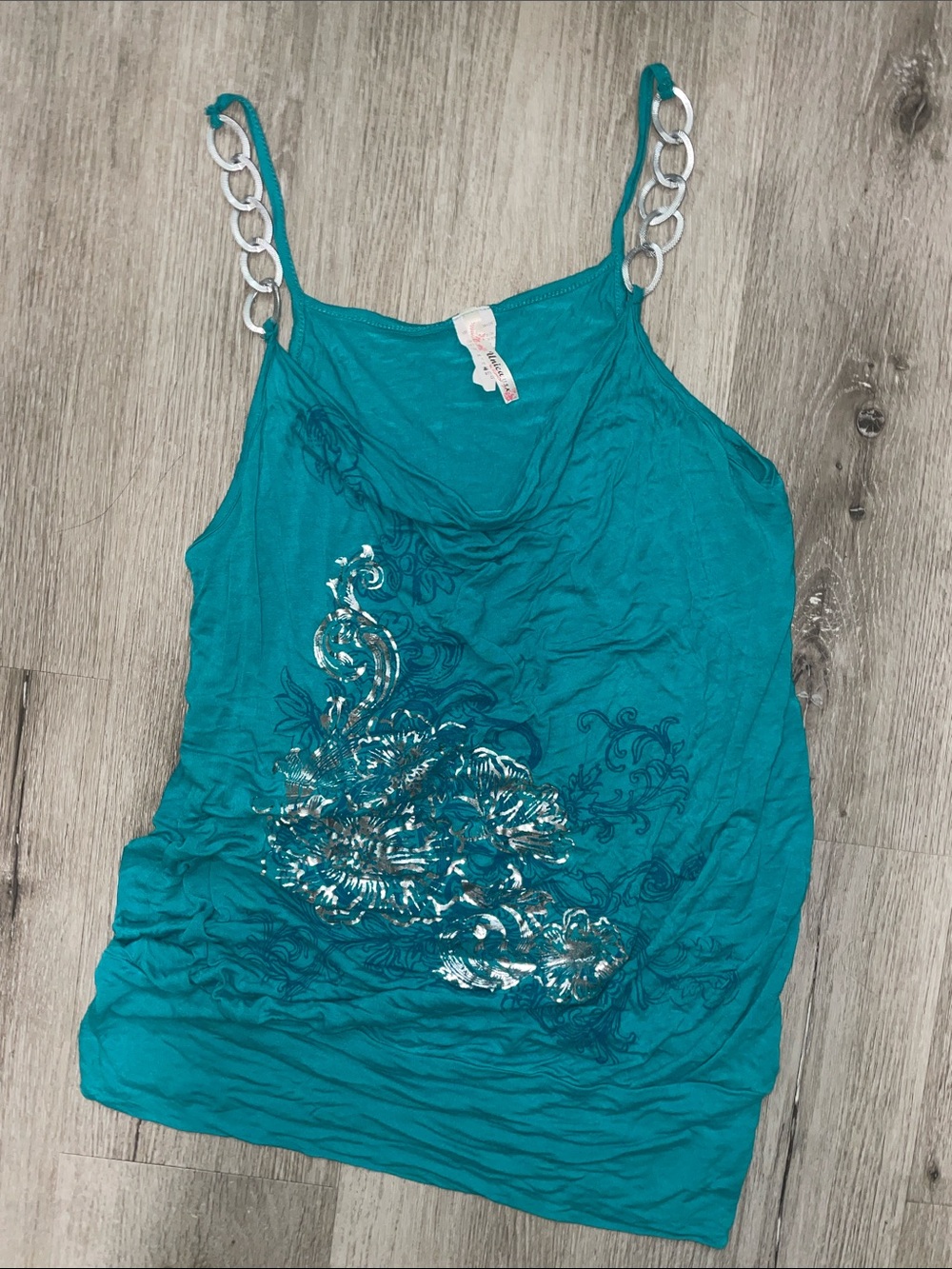 Teal Chain-Strap Graphic Tank Top - Women Size XXL